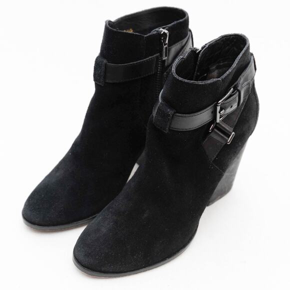 Cole Haan Black Suede Ankle Boots Booties With Buckle Detail Size 6.5 - Picture 1 of 10